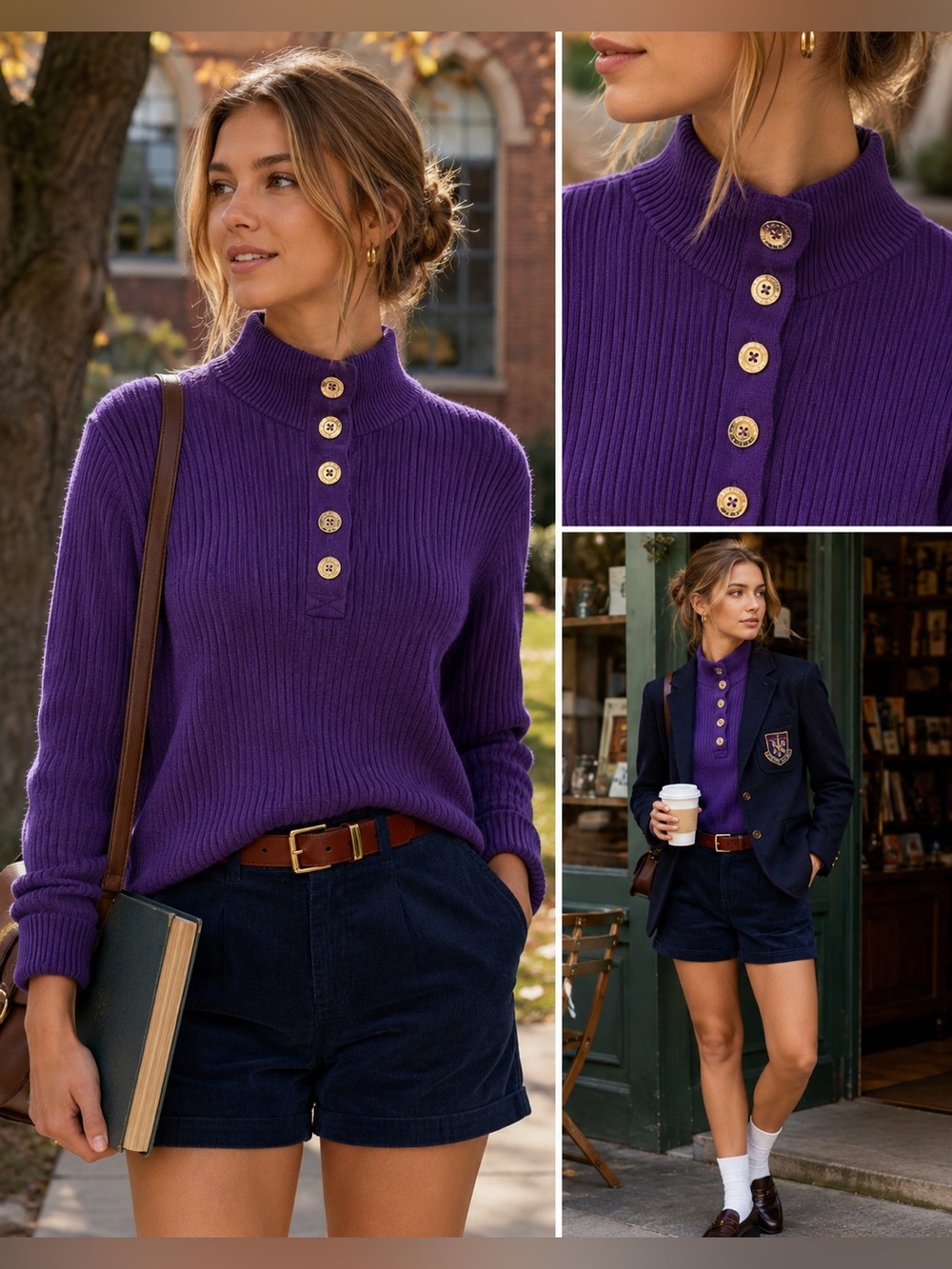 Lauren Ralph Lauren Plum Colour Ribbed Button-Neck Sweater Purple NWT